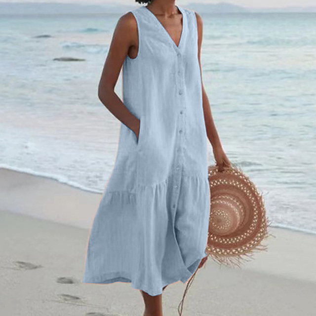 Maria | Chic V-Neck Button-Up Summer Dress