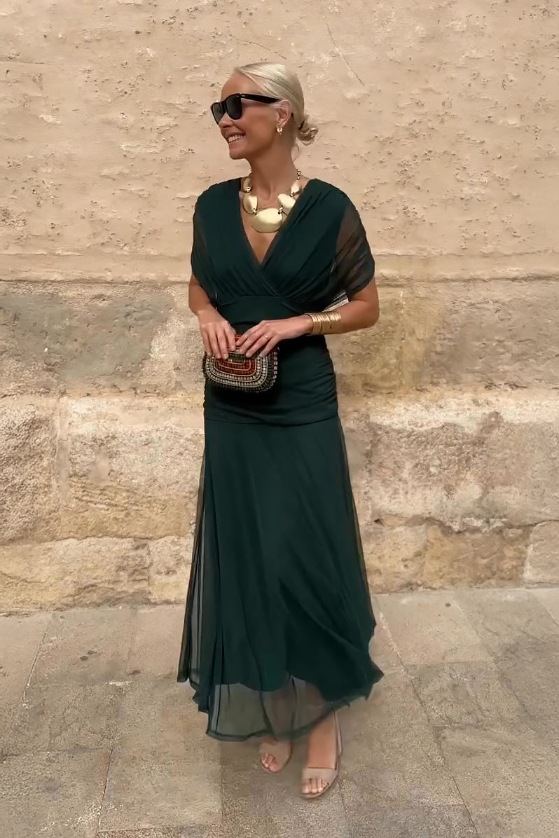 Chic V-Neck Floral Print Maxi Dress for Special Occasions