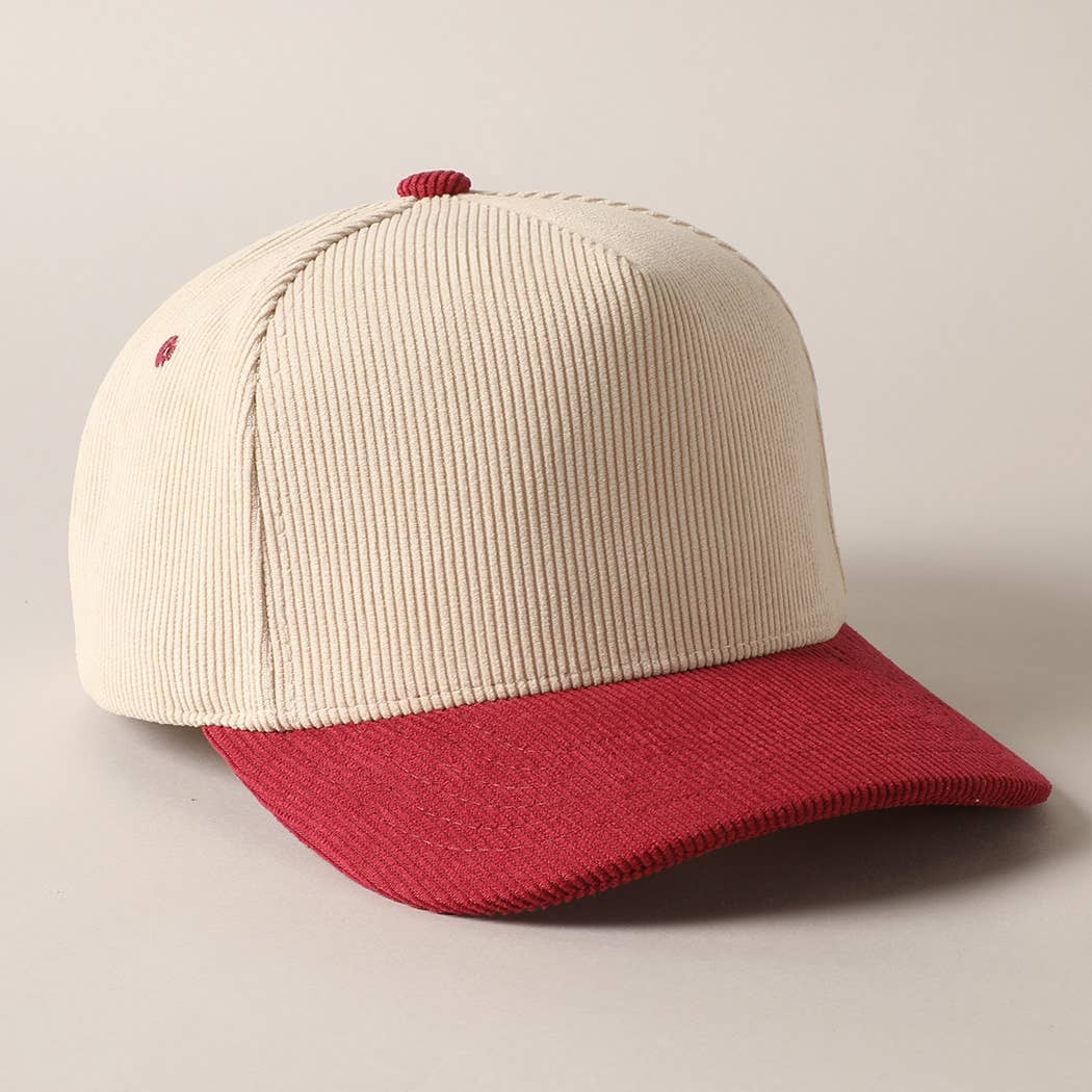 Plain Two Tone Corduroy 5 Panel Baseball Cap