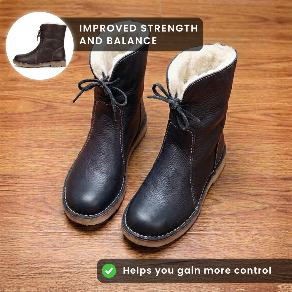 Winter Lace-Up Ankle Boots with Orthopedic Leather and Sherpa Lining