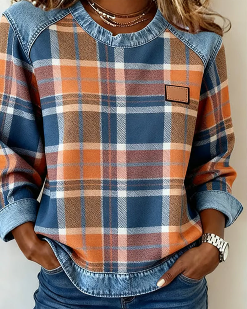 Ivy | Plaid Patchwork Sweatshirt