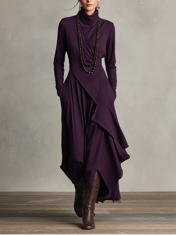 Natalia | Asymmetrical Knit Maxi Dress with Roll Neck