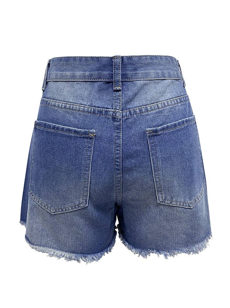 High Waist Distressed Washed Denim Shorts