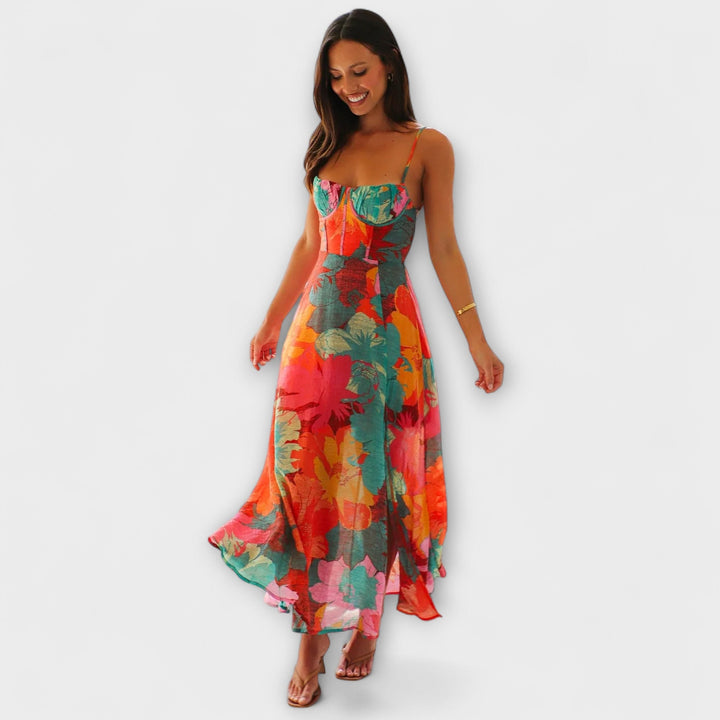 Audrey - Women's Floral Print Strap Dress - Chic and Captivating