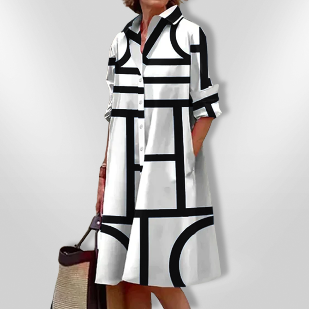 Estelle | Chic Geometric Button Dress