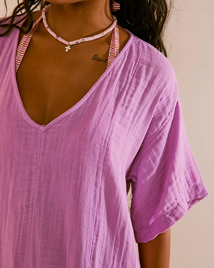 Flouncy Shapeless V-Neck Draped Sleeves Romper