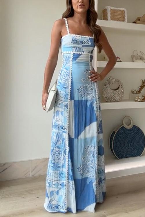 Eleonore | Printed Maxi Dress with Ric Rac Strap and Bow Back