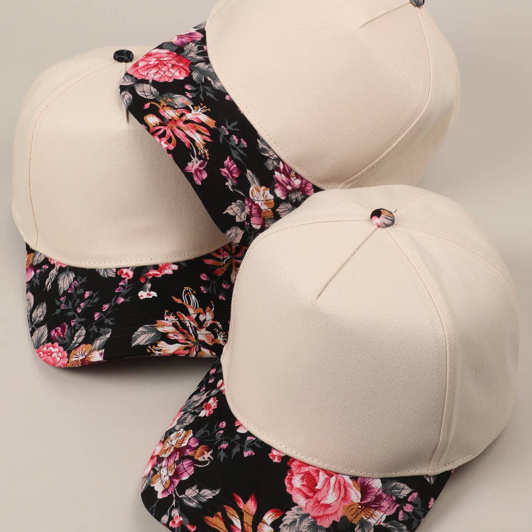 Flower Pattern Two-Tone Canvas Trucker Hat