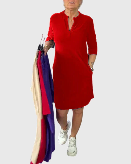 Annie | Classic V-Neck Solid Dress