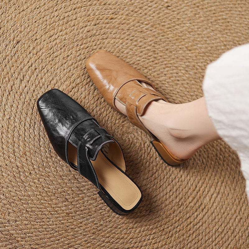 Andie Authentic Leather Slip-On Mules