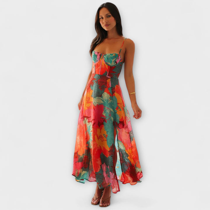 Audrey - Women's Floral Print Strap Dress - Chic and Captivating