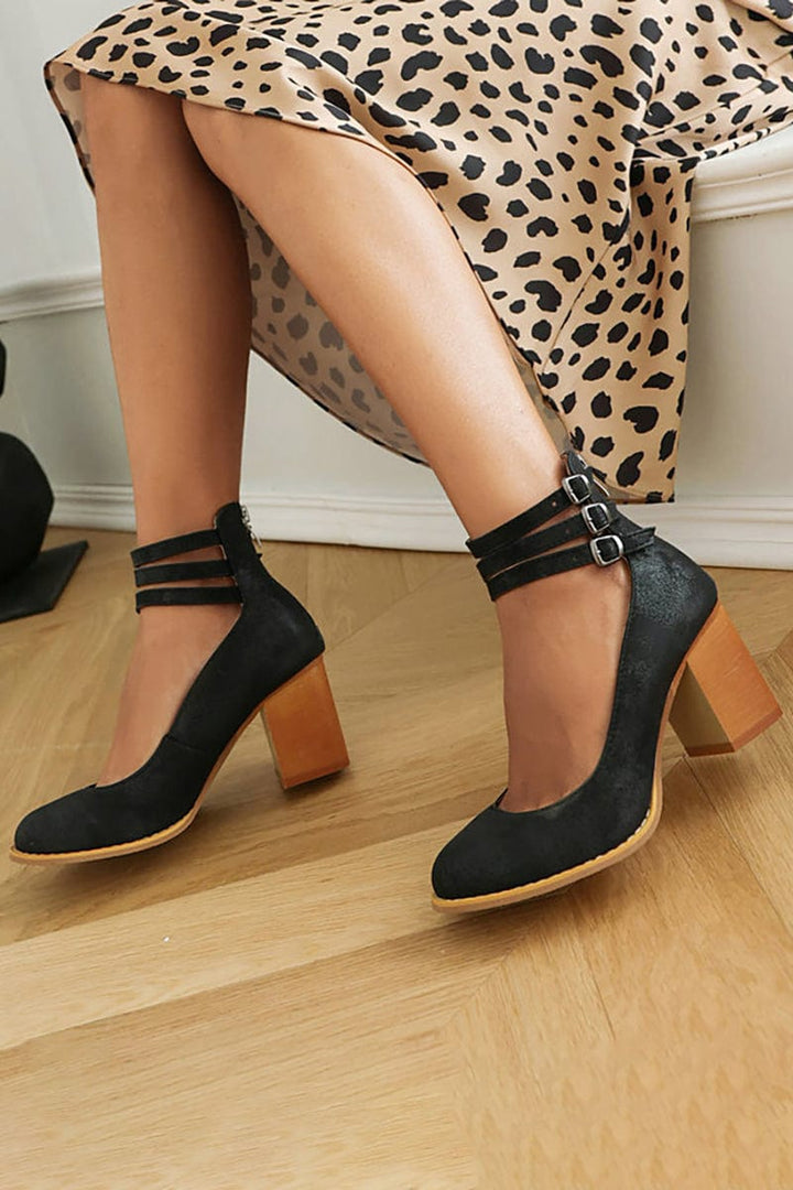 Ariana | Triple Strap Buckle Heels