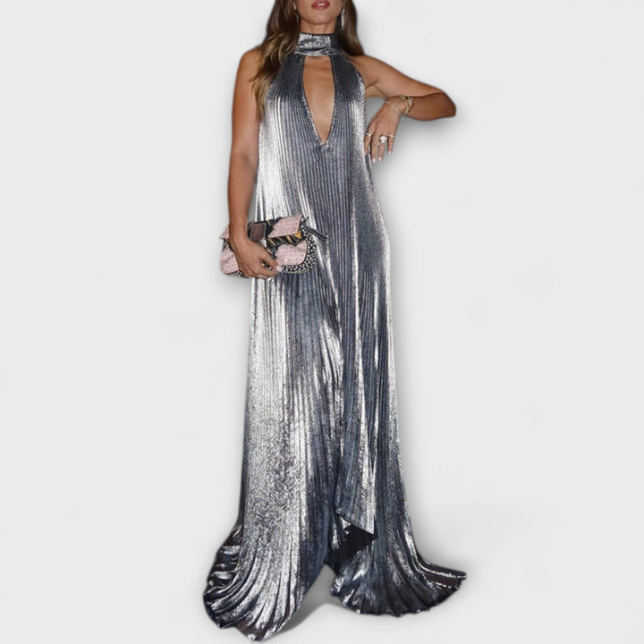 Calliope - Shimmering Pleated A-Line Maxi Dress