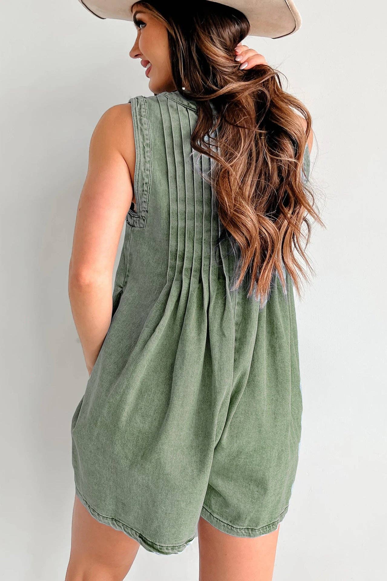 Ladies Tie Front V-Neck Sleeveless Denim Romper