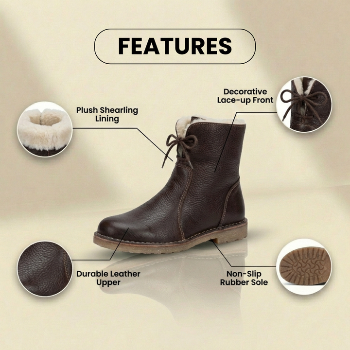 Winter Lace-Up Ankle Boots with Orthopedic Leather and Sherpa Lining