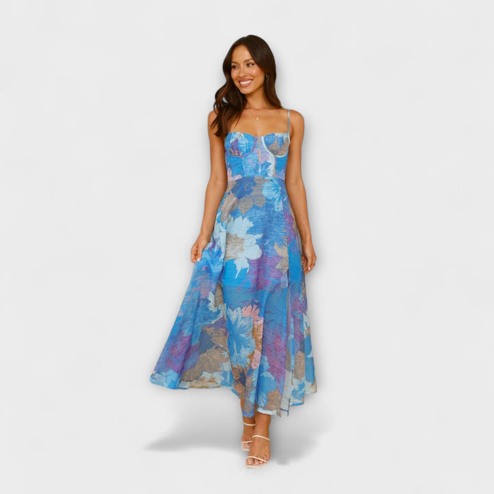 Audrey - Women's Floral Print Strap Dress - Chic and Captivating