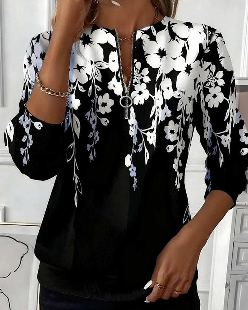 Printed Half-Zip Collar Sweatshirt