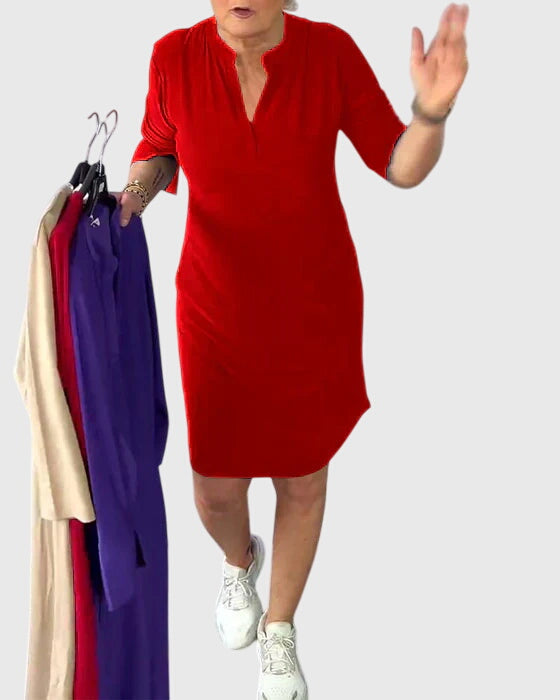Annie | Classic V-Neck Solid Dress