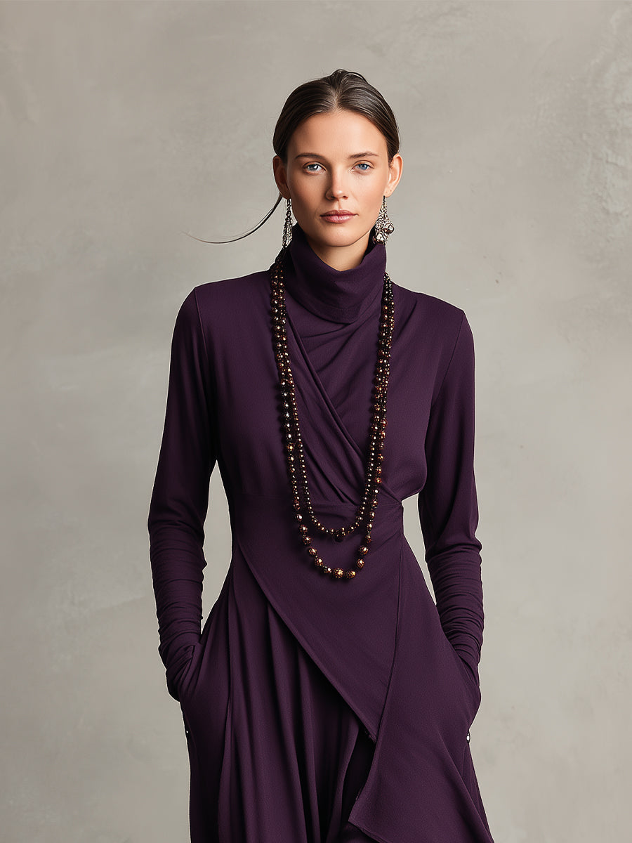 Natalia | Asymmetrical Knit Maxi Dress with Roll Neck