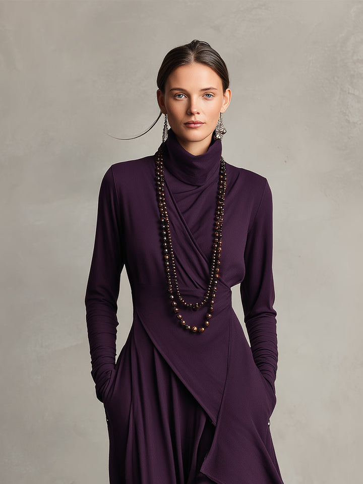 Natalia | Asymmetrical Knit Maxi Dress with Roll Neck