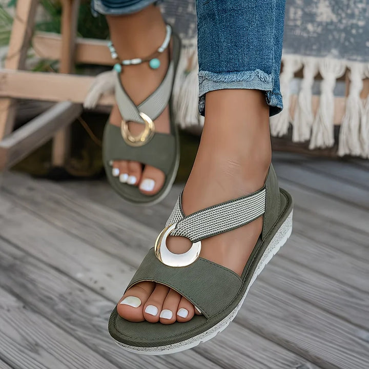 Marlenia | Metal Buckle Flat Sandals