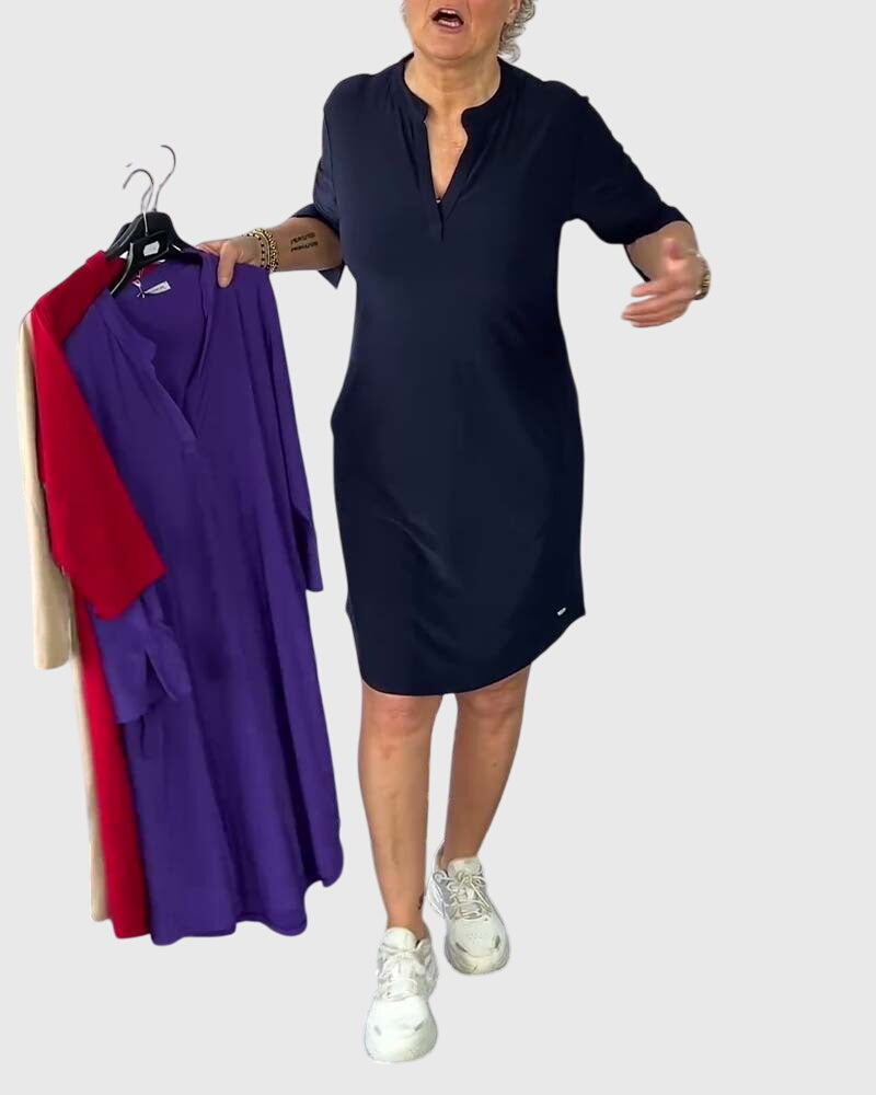Annie | Classic V-Neck Solid Dress