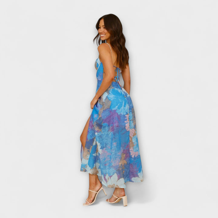 Audrey - Women's Floral Print Strap Dress - Chic and Captivating