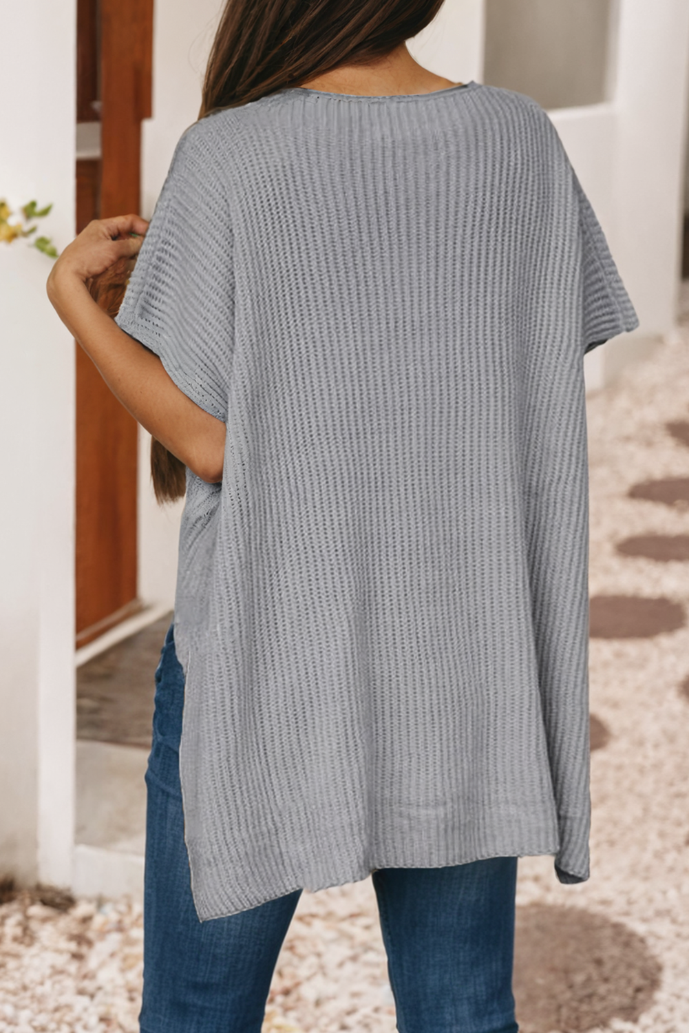 Short Sleeve Side Slit Oversized Sweater