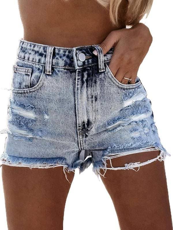 Fly buttons straight casual cowboy denim shorts