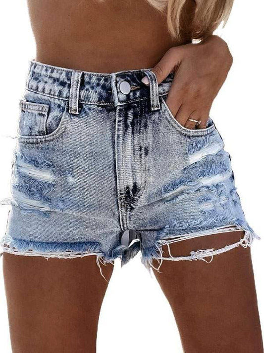 Fly buttons straight casual cowboy denim shorts