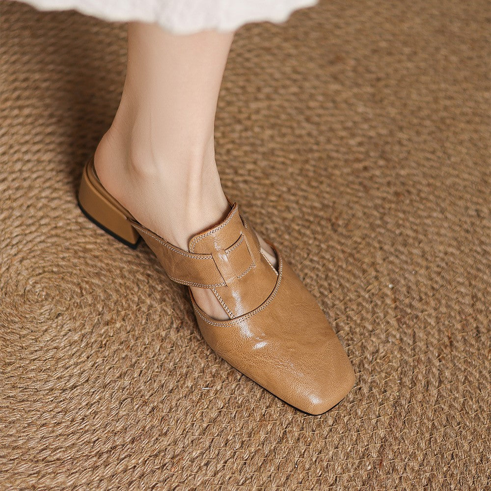 Rosel Square-Toe Leather Slides