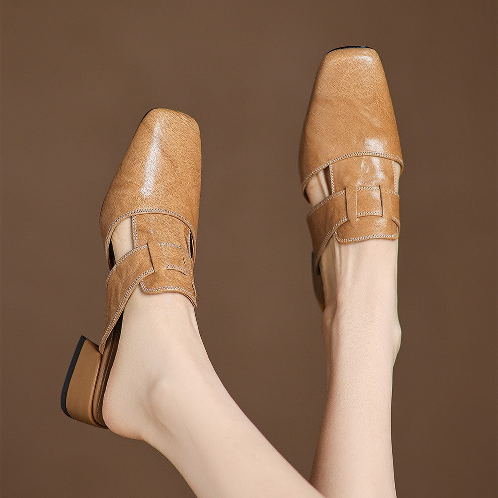 Rosel Square-Toe Leather Slides