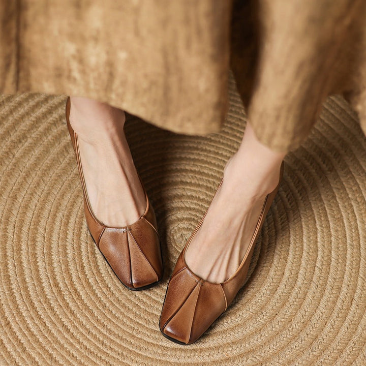 Marisol Square-Toe Leather Heels