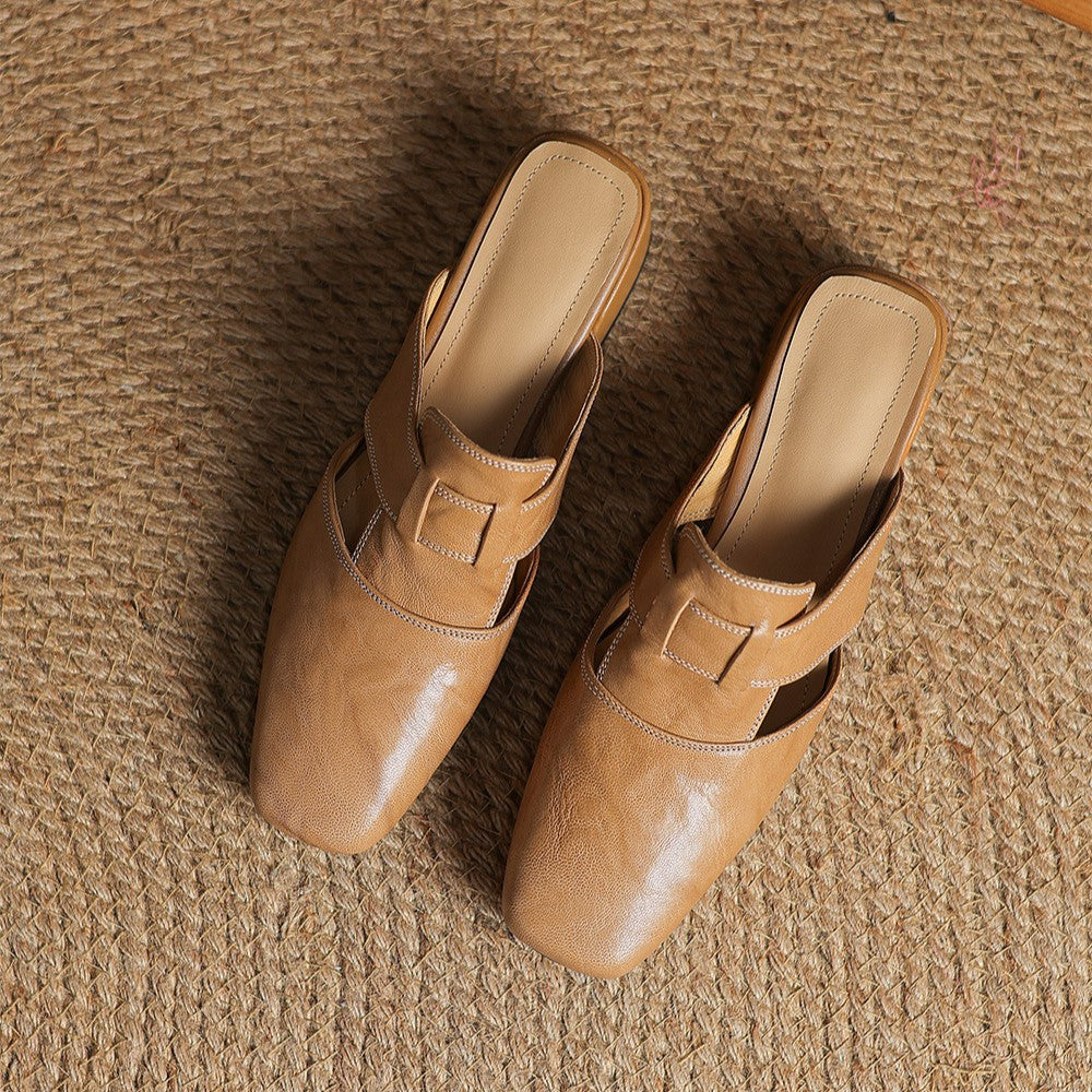Rosel Square-Toe Leather Slides