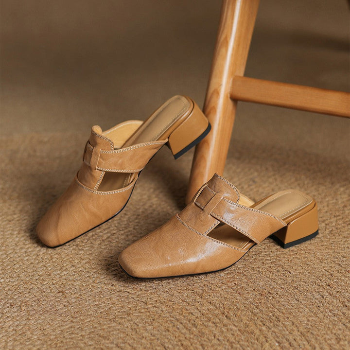 Rosel Square-Toe Leather Slides