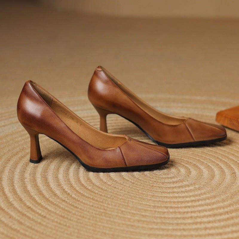 Marisol Square-Toe Leather Heels