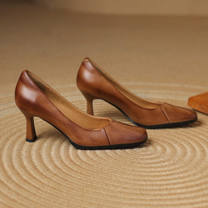 Marisol Square-Toe Leather Heels