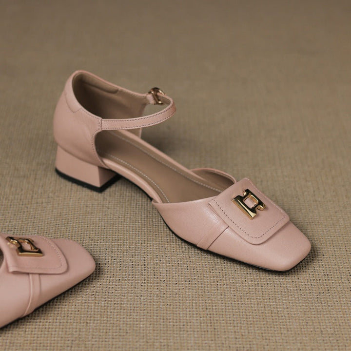 Elvane Leather Mary Jane Shoes with Buckle
