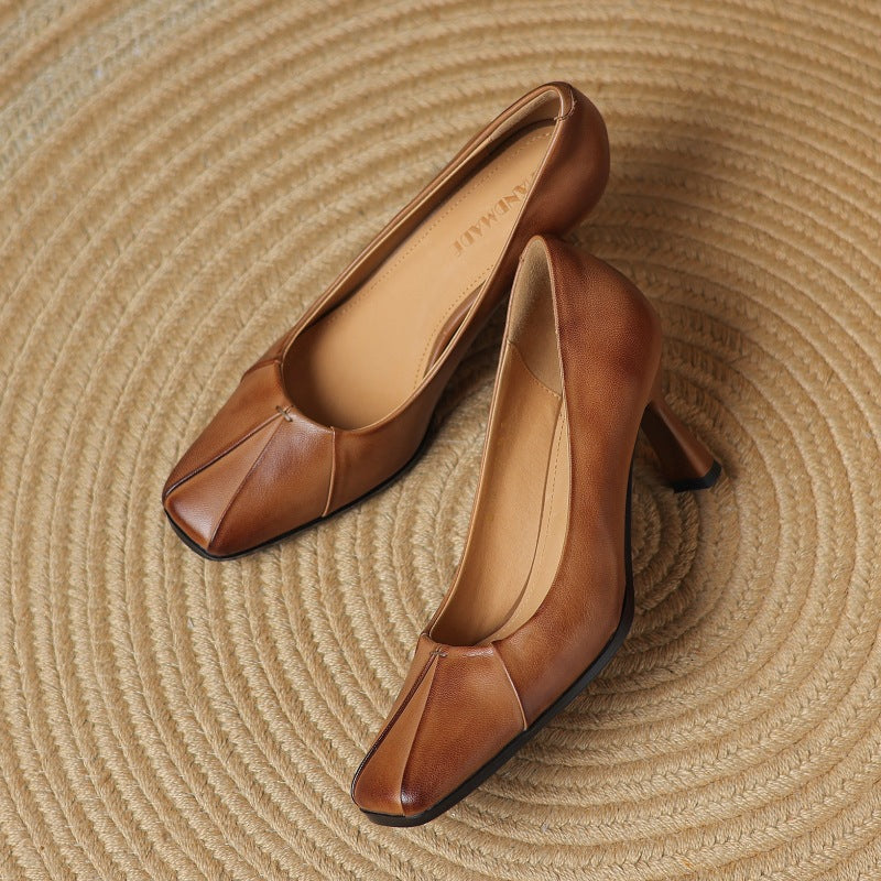 Marisol Square-Toe Leather Heels