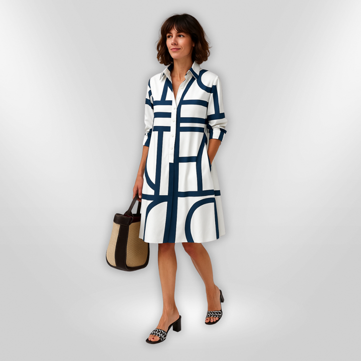 Estelle | Chic Geometric Button Dress