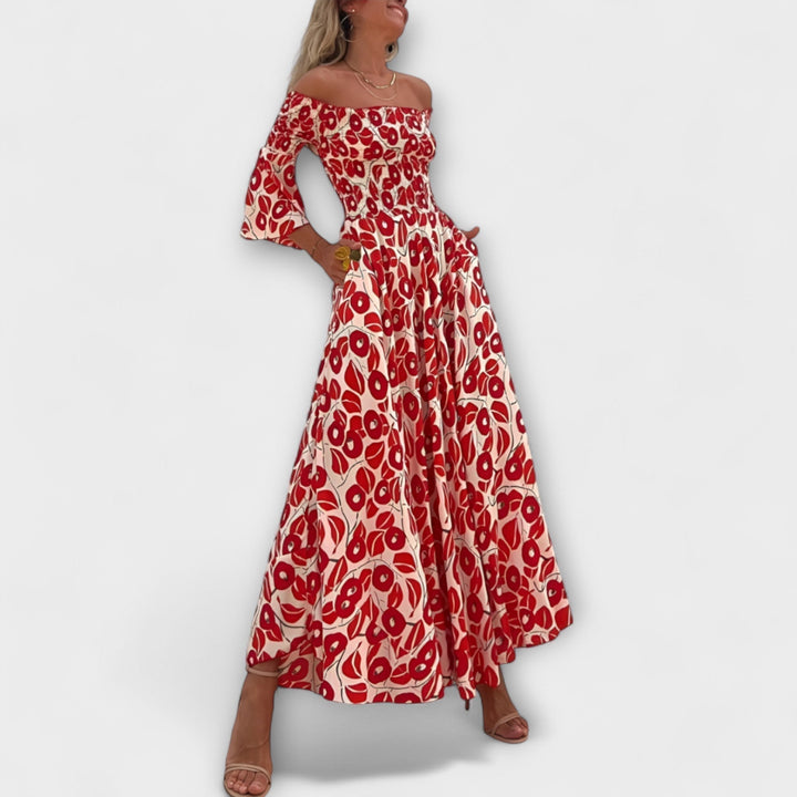 Bella - Off-Shoulder Floral Dress with Ocean-Inspired Design