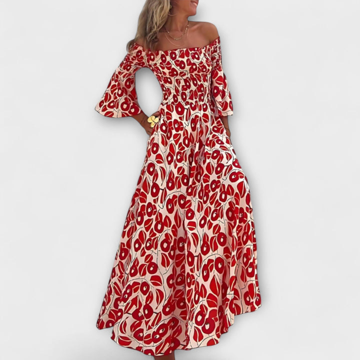 Bella - Off-Shoulder Floral Dress with Ocean-Inspired Design