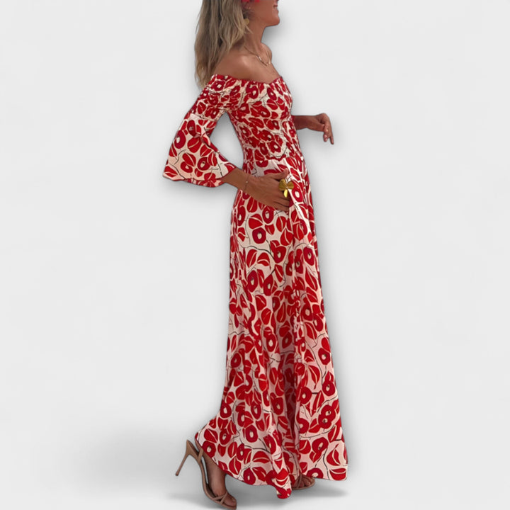 Bella - Off-Shoulder Floral Dress with Ocean-Inspired Design