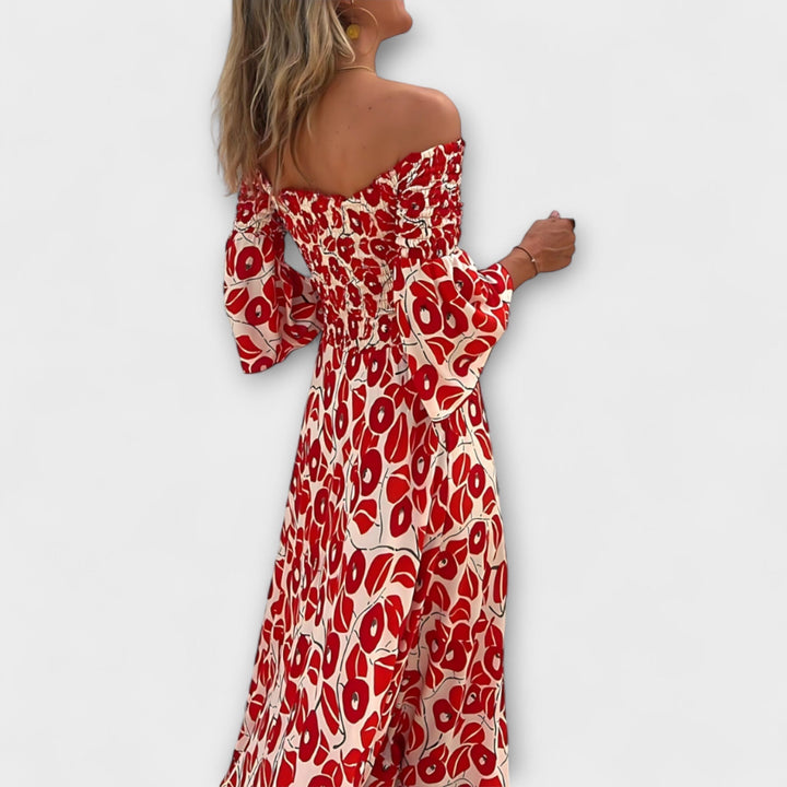 Bella - Off-Shoulder Floral Dress with Ocean-Inspired Design