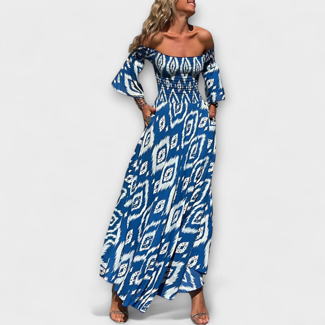 Bella - Off-Shoulder Floral Dress with Ocean-Inspired Design