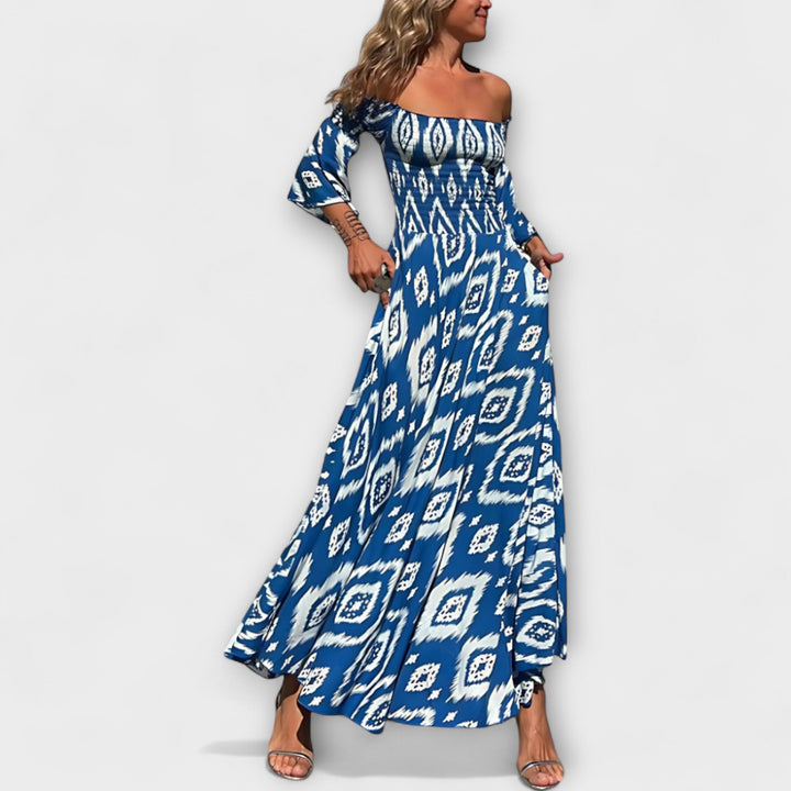 Bella - Off-Shoulder Floral Dress with Ocean-Inspired Design