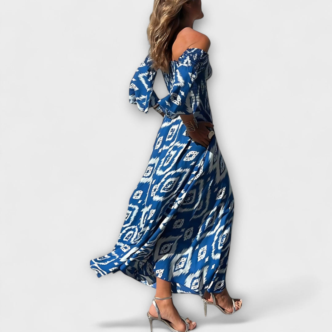 Bella - Off-Shoulder Floral Dress with Ocean-Inspired Design
