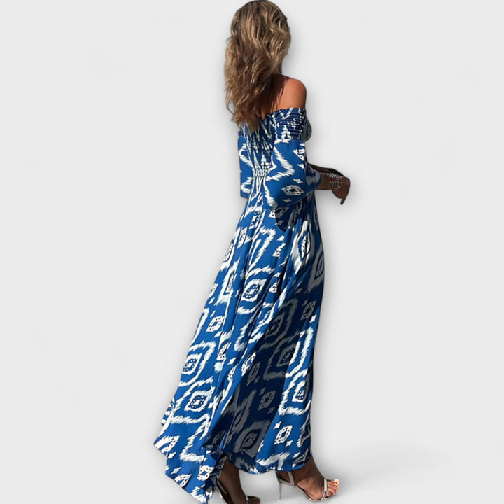 Bella - Off-Shoulder Floral Dress with Ocean-Inspired Design