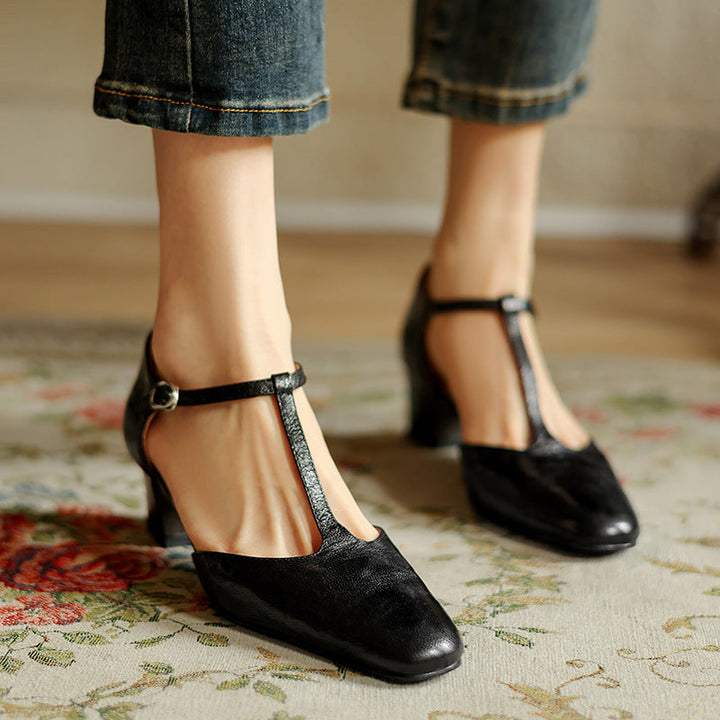 Elowen T-Strap Leather Heels
