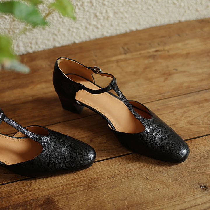 Elowen T-Strap Leather Heels